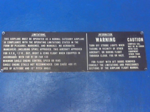 87369-17 Piper - Placard-Warning