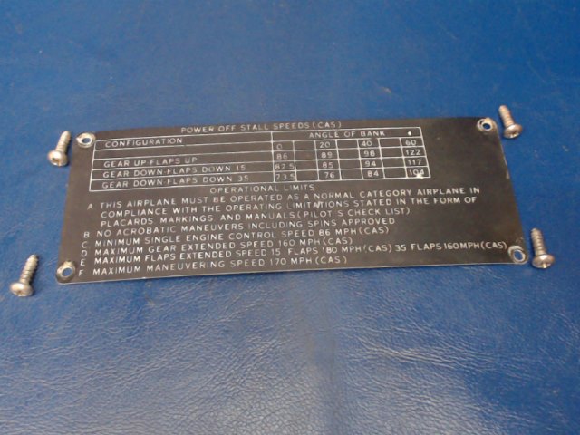 0813645-16 Cessna - Placard-Operational Limits