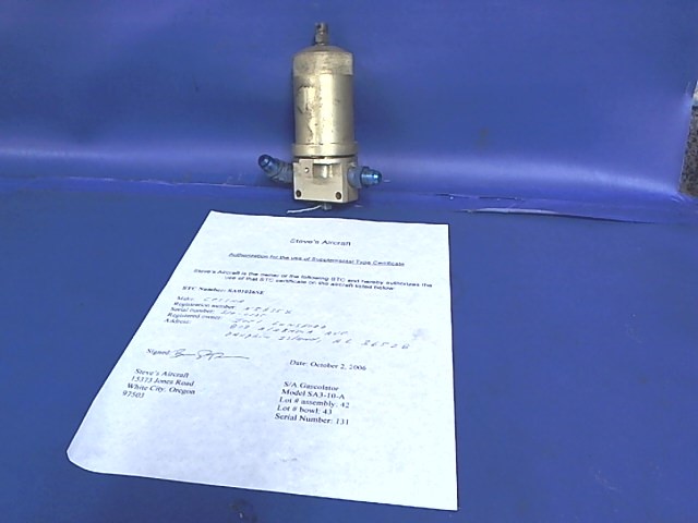 SA3-10-A STEVE'S AIRCRAFT - Gascolator - Fuel Strainer w/ STC SA01026SE