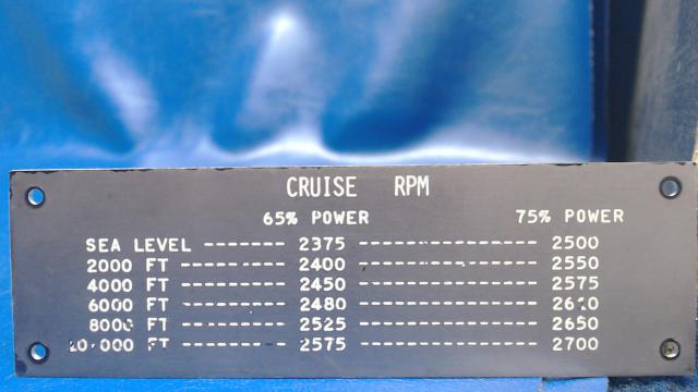 NPN Piper - PLACARD - CRUISE RPM